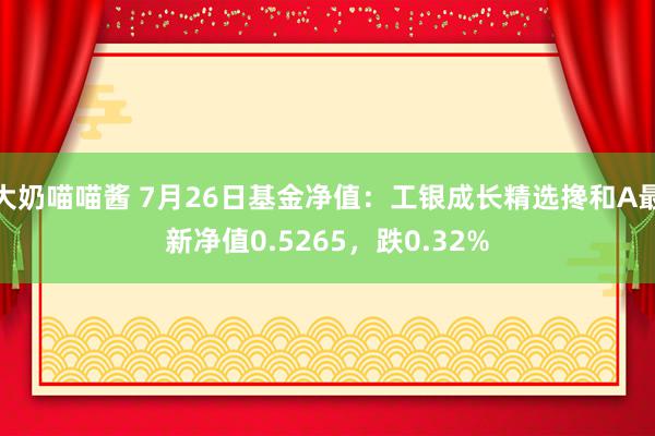 大奶喵喵酱 7月26日基金净值：工银成长精选搀和A最新净值0.5265，跌0.32%